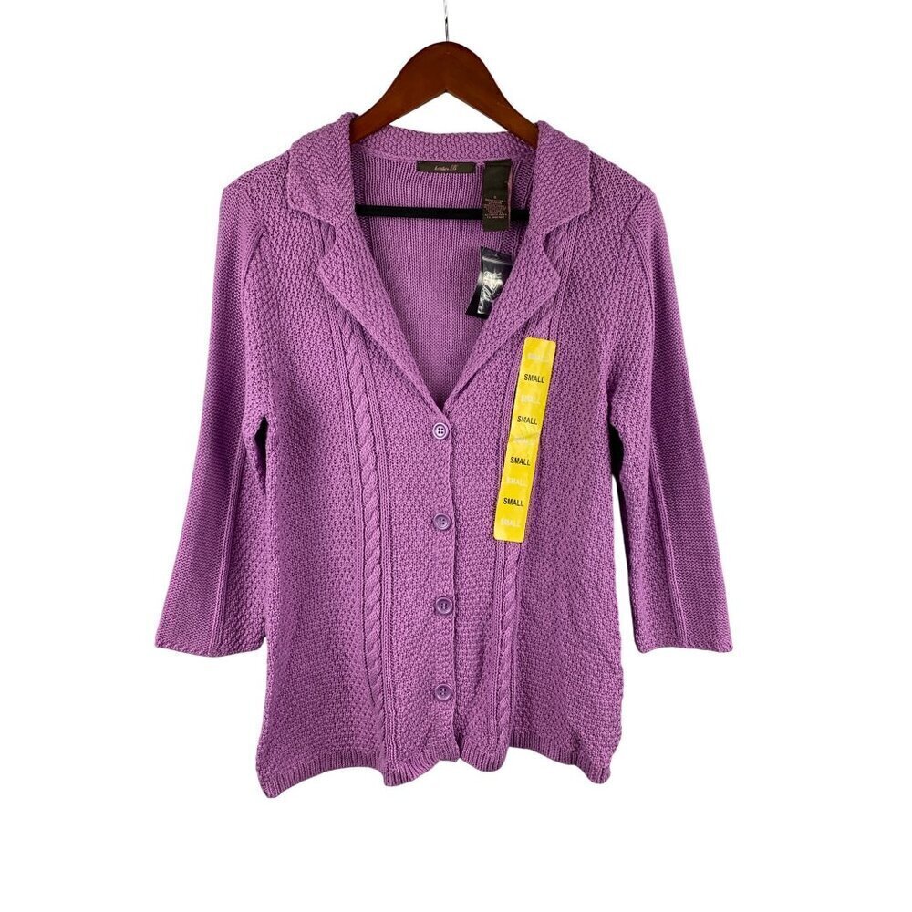 Heather B. Womens Small Purple Cotton Cardigan Sweater